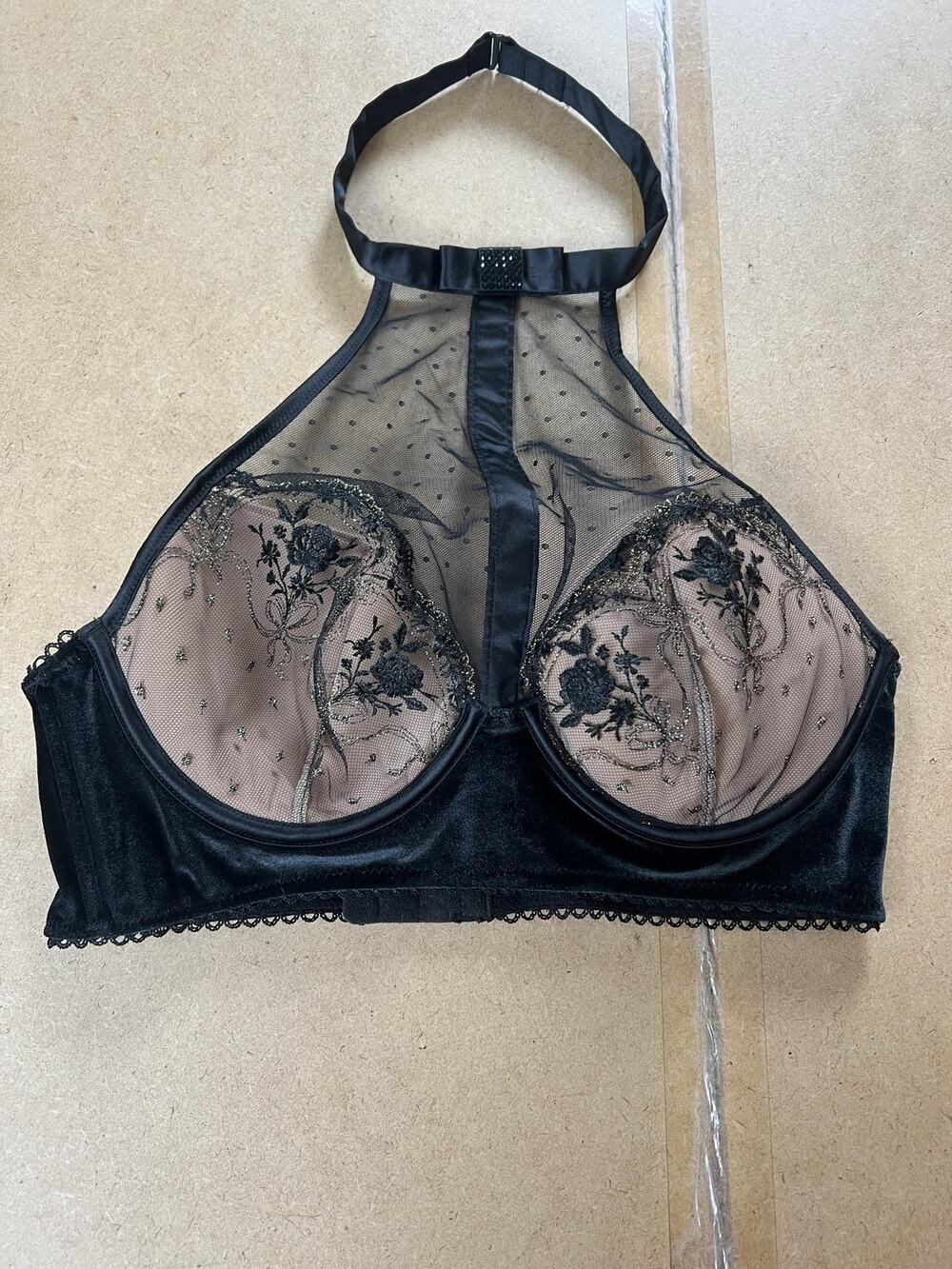 Victoria's Secret Bra Womens 36B Black Longline Halter Molded Padded Underwired